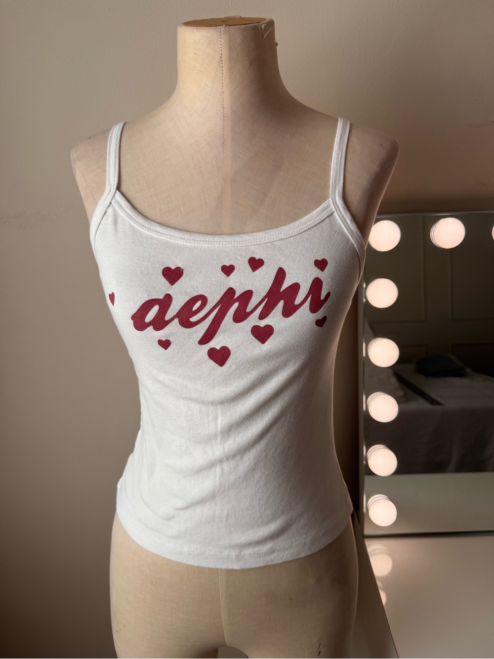 Los Angeles Apparel White Heart Graphic Baby Rib Tank Top Size Medium